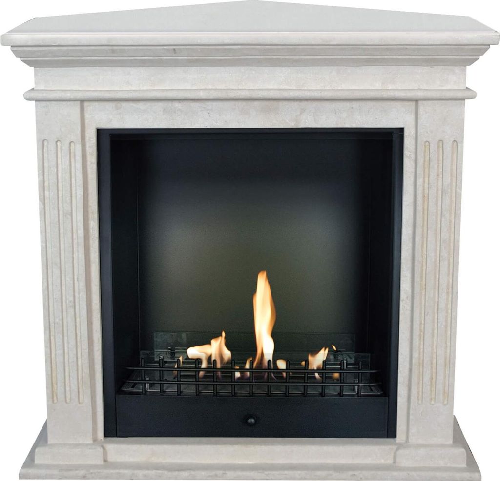 Xaralyn Ethanol-Kamin - Cadiz-Corner BCL - weiß Naturstein - 3 kW Heizung - Kaminsims inklusive Einbaukamin - Dekokamin - Eckkamin