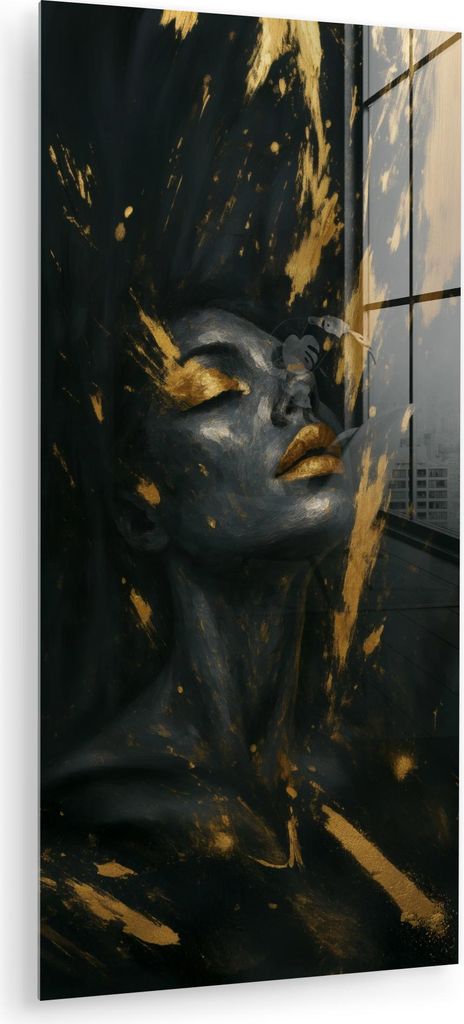 MuchoWow Glasbilder - Bilder auf Wandbild - Foto auf Glas Gesicht - Frau - Farbspritzer - Abstrakt 40x80 cm Wanddekoration aus Glas - Acrylglasbild...