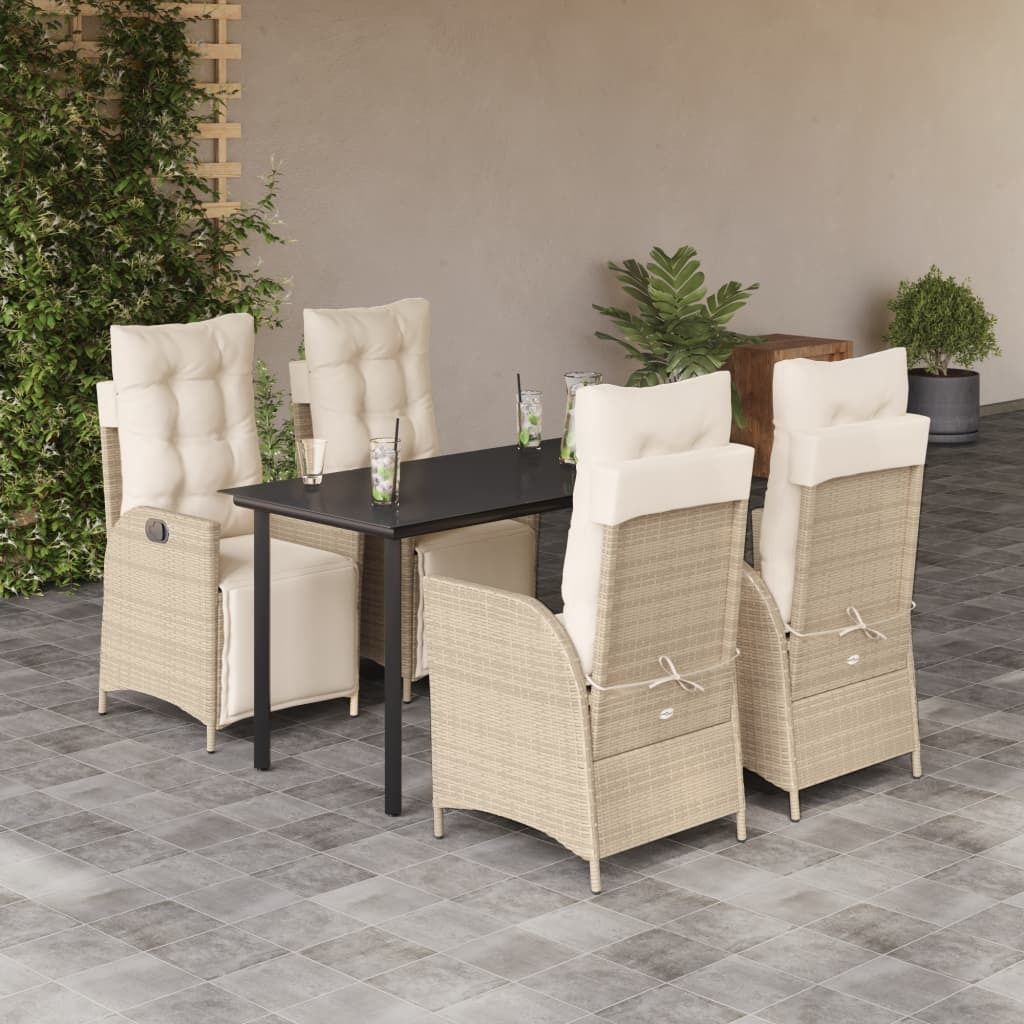 Maison Exclusive - 5-tlg. Garten-Essgruppe mit Kissen Beige Poly Rattan