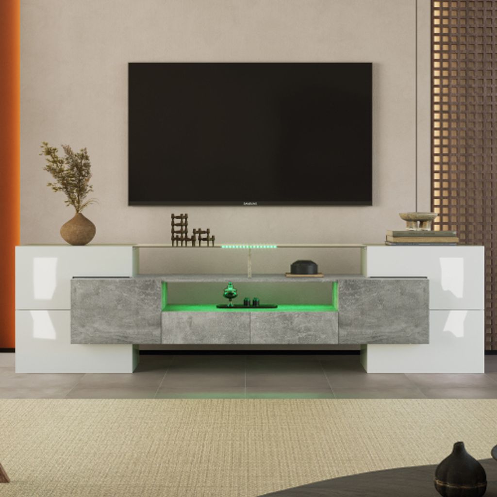 ProximaX TV - Schrank: Hochglänzendes Weiß , modernes Design mit LED - Beleuchtung 200 cm