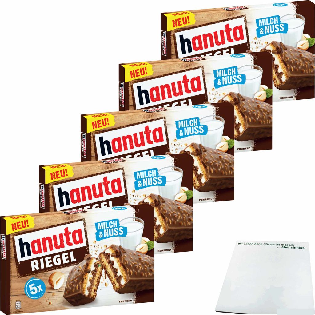 hanuta Riegel Milch & Nuss im 5er Set (25x34,5g) + usy Block