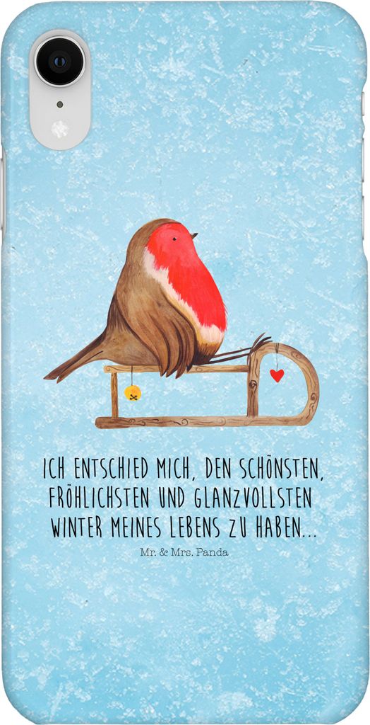 Mr. & Mrs. Panda Iphone XR Handyhülle Rotkehlchen Schlitten - Eisblau - Geschenk, Handy Case, Premium Kunststoff, Weihnachten, Vogel