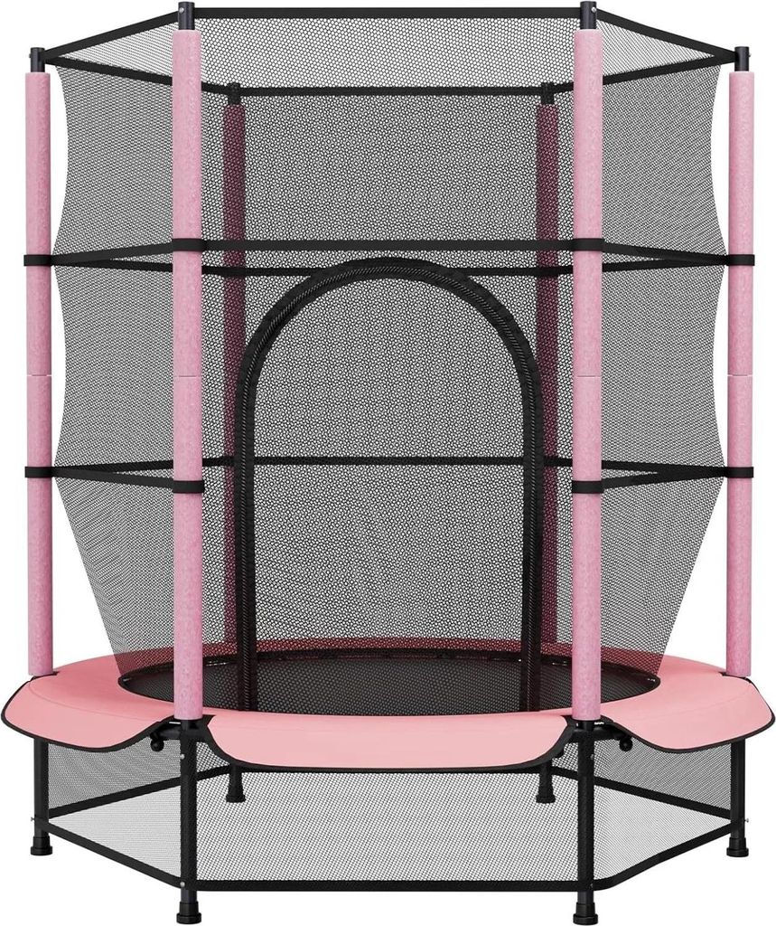 Kindertrampolin - Mini Trampolin 140 cm - Sicherheitsnetz - Rund - Indoor und Outdoor - Einstieg mit Reißverschluss - Rosa