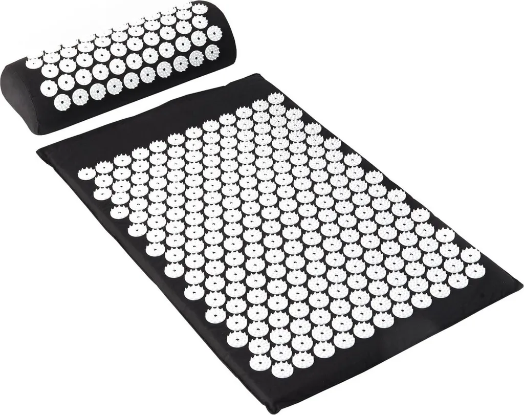 Tapis d'acupression noir et coussin : soulagez votre mal de dos et stress