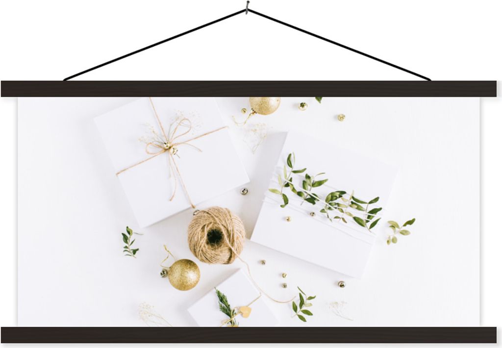 MuchoWow Textilposter Winter - Geschenk - Seil 90x45 cm mit schwarzem Rahmen - Klemmleisten