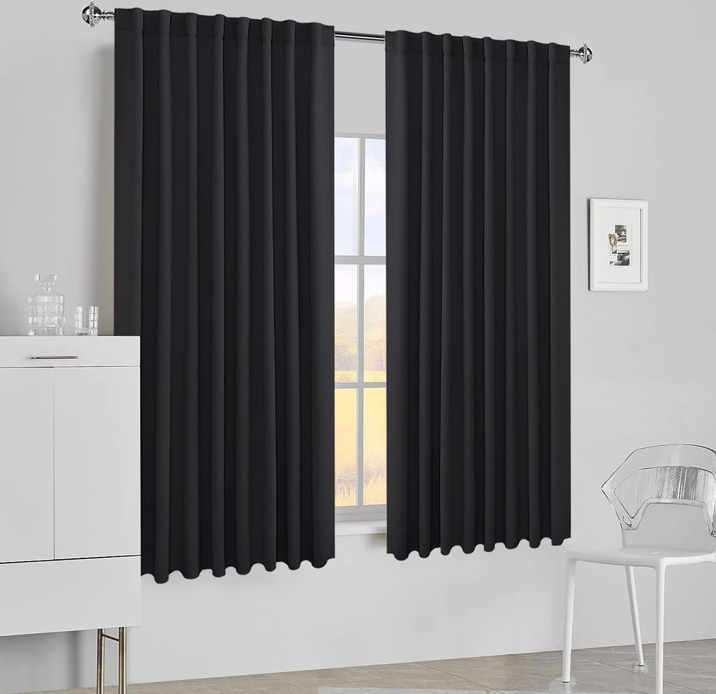 1 Stück, Verdunkelungsvorhänge Gardinen Thermisch Isoliert Gardinen Für Schlafzimmer Wohnzimmer, 132x160cm, Schwarz