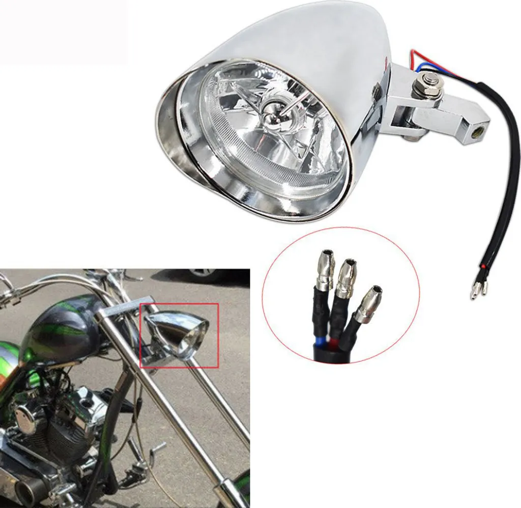 Faro Moto Visiera Cromata Custom Bobber Chopper Dyna - Look Retrò