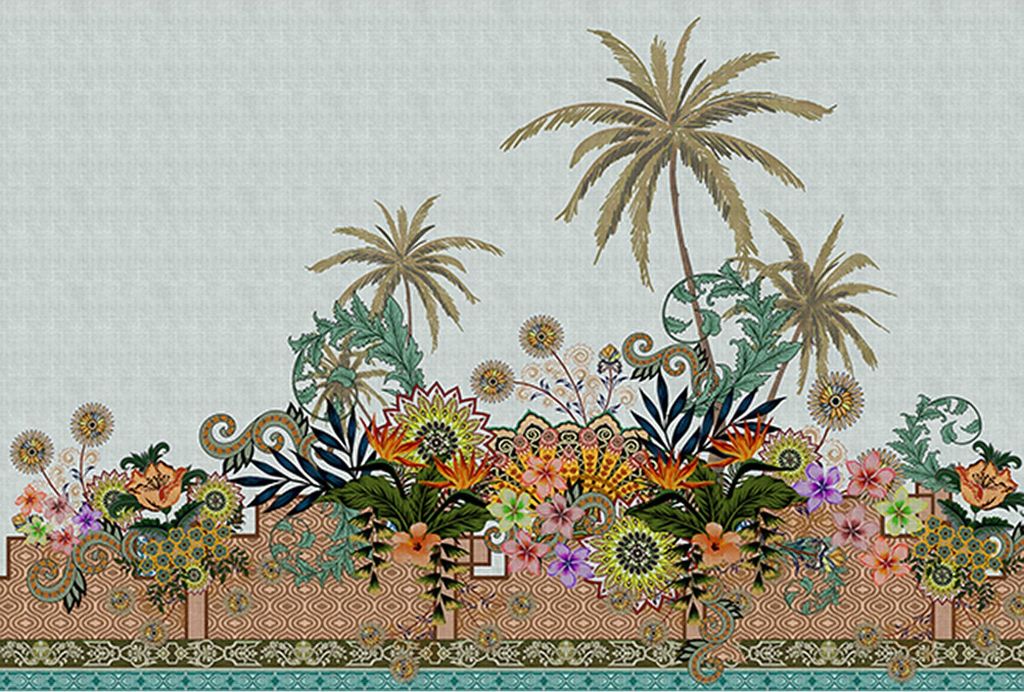 Tadessi Fototapete | Orientalisch | 4.00 m x 2.70 m | Blau | Grün | Wandbild | Digitaldruck