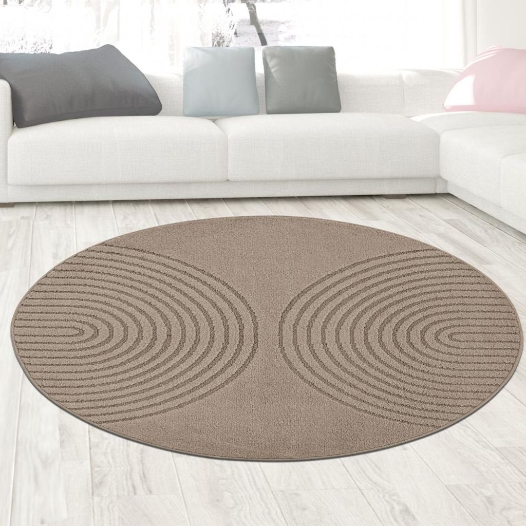 Designteppich Braun mit 3D-Kreismuster elegant und modern Größe - 120 cm Rund