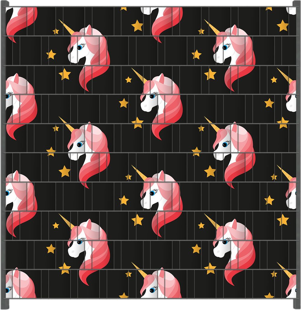 Wallario Zaunsichtschutz mit Motiv Einhorn Muster - Süße rosa Einhörner mit Sternen für Ein- und Doppelstabmatten Zäune in der Größe 200 x 2...
