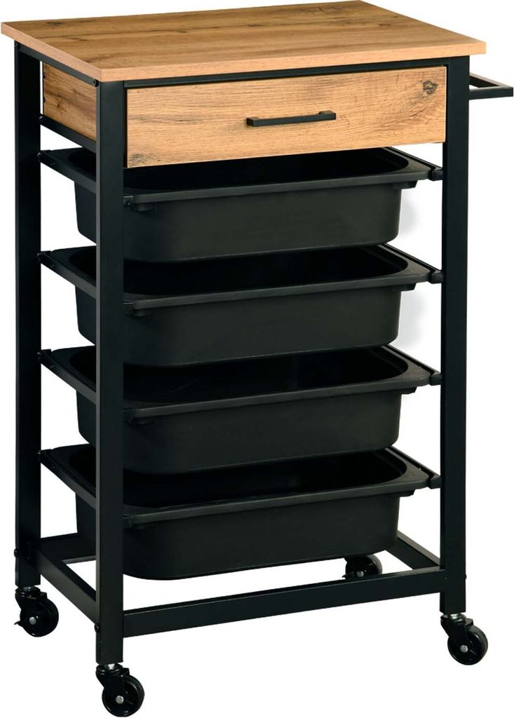 KESPER Keukenwagen – Metalen frame, zwart, 4 kunststof Productafbeelding 