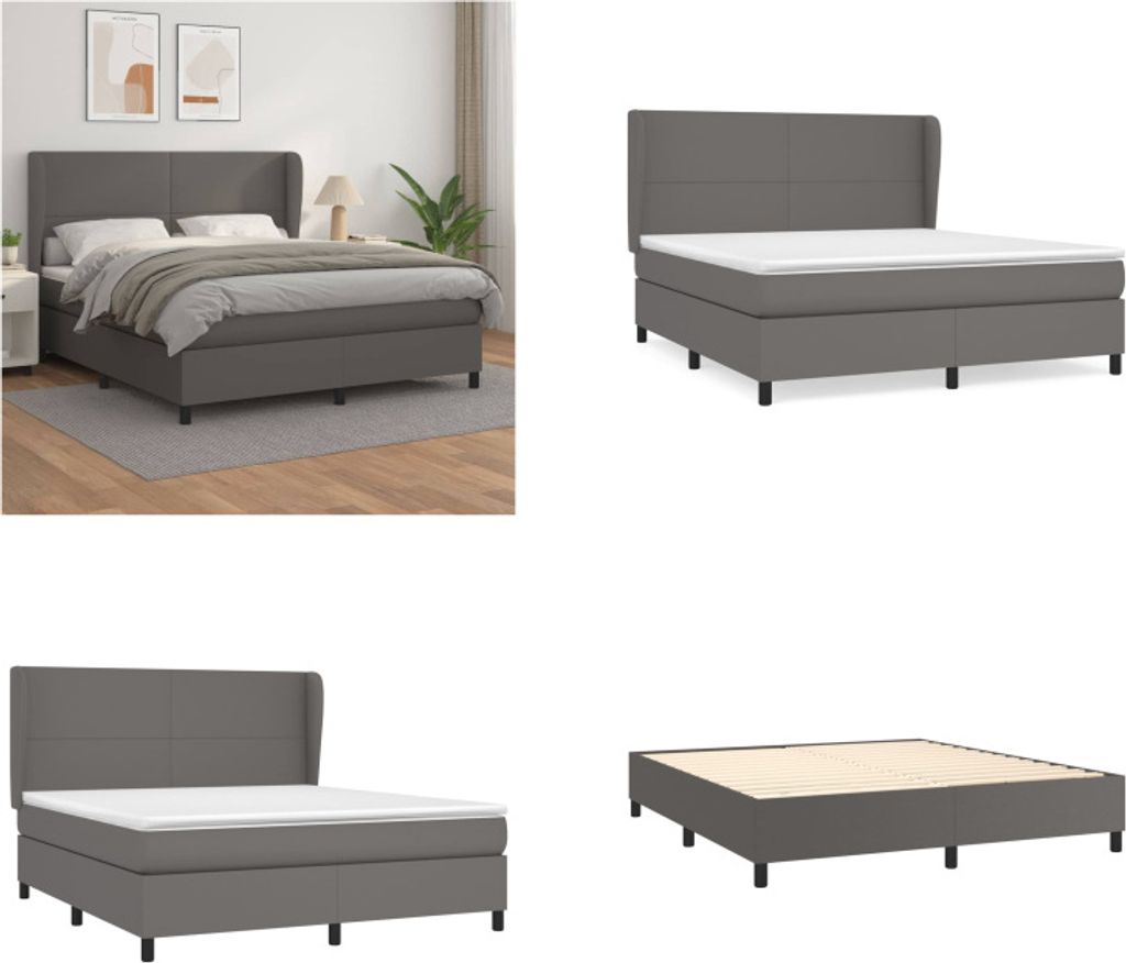 vidaXL Boxspringbett mit Matratze Grau 160x200 cm Kunstleder - Boxspringbett - Boxspringbetten - Bett - Schlafzimmermöbel