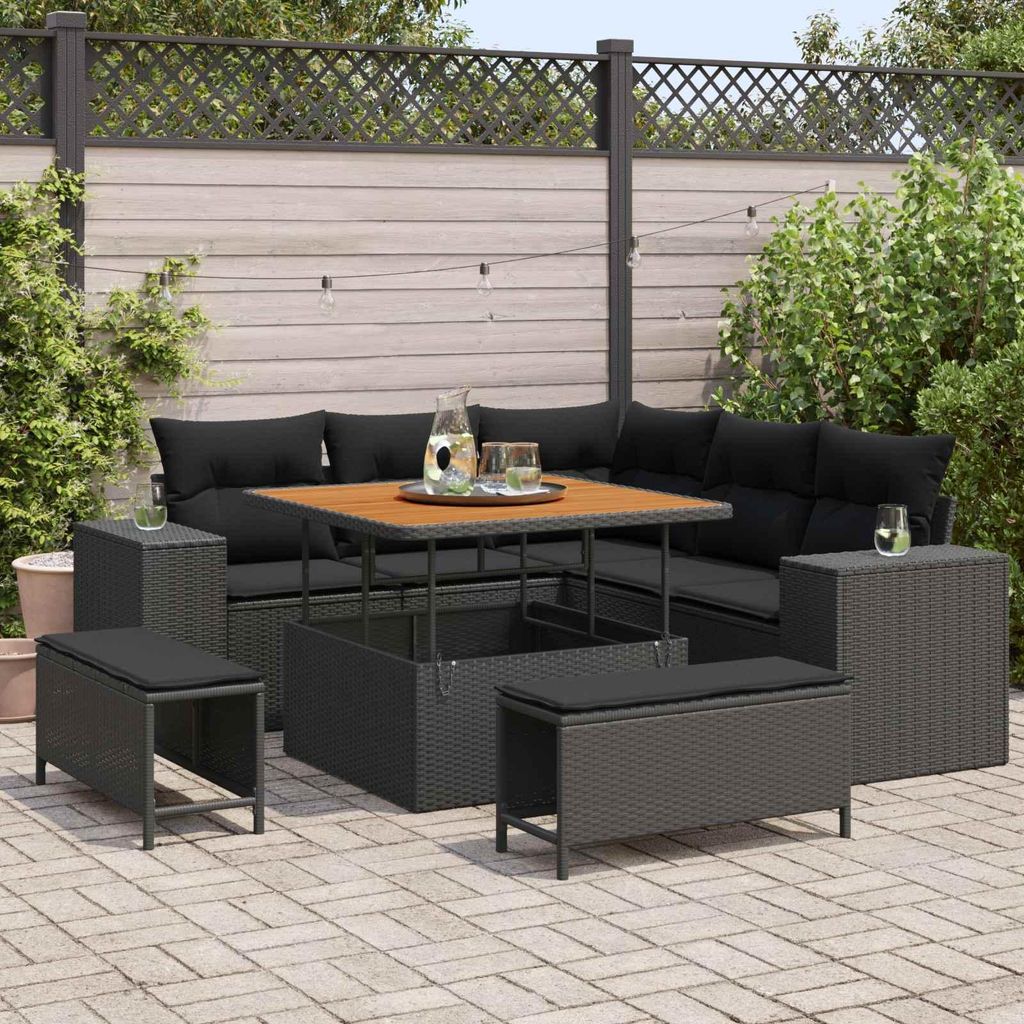 vidaXL Gartensofa-set mit Kissen 8 pcs Schwarz Poly-Rattan