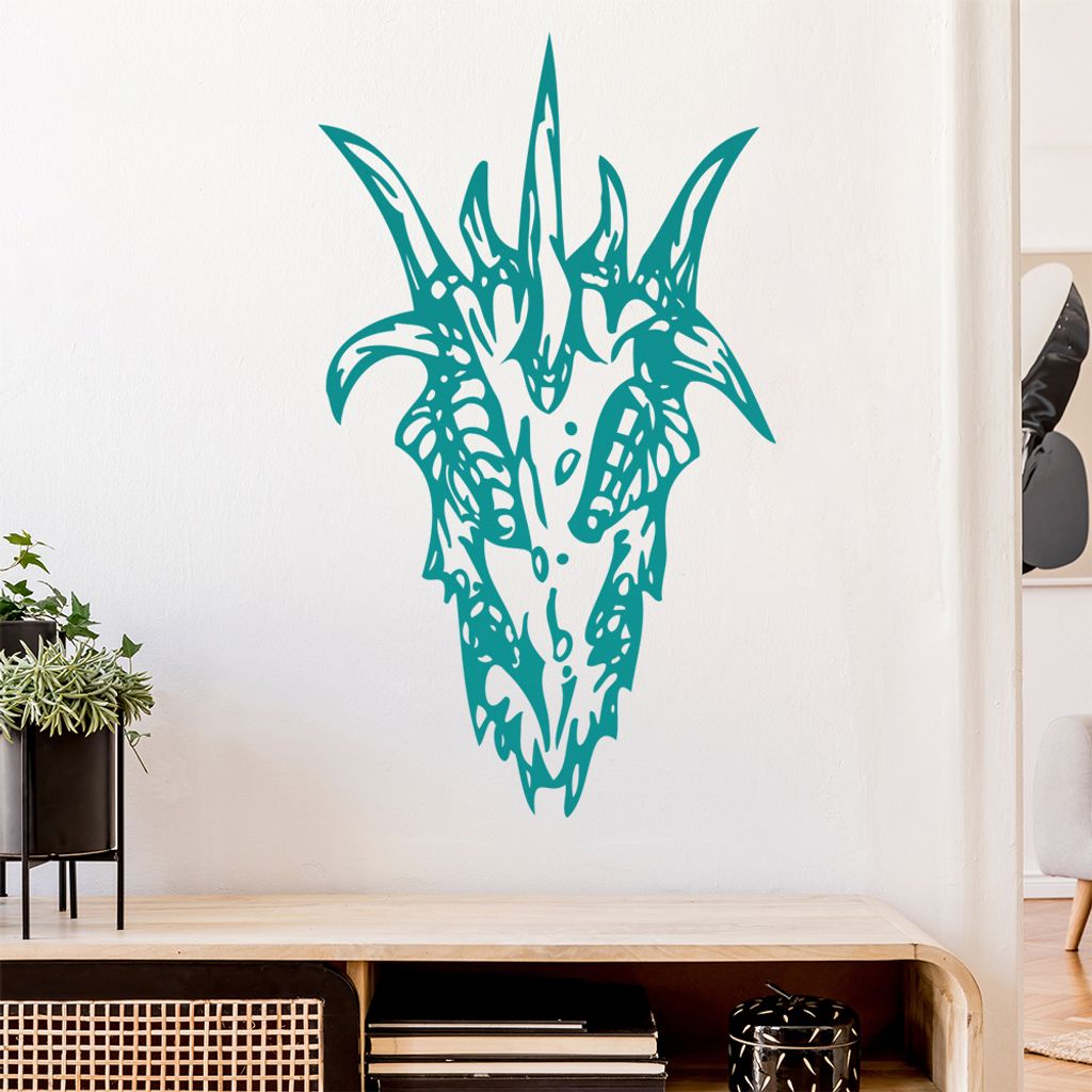 Drachen Schädel Wandtattoo in 6 Größen - Wandaufkleber Wall Sticker - Dekoration, Küche, Wohnzimmer, Schlafzimmer, Badezimmer