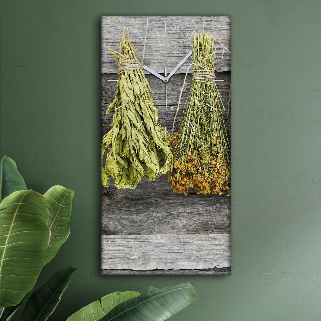 Wohnzimmer Leinwand Uhr Geräuschlos Küche 30x60 Hängende, Kräuter, Herbs, weiße Zeiger