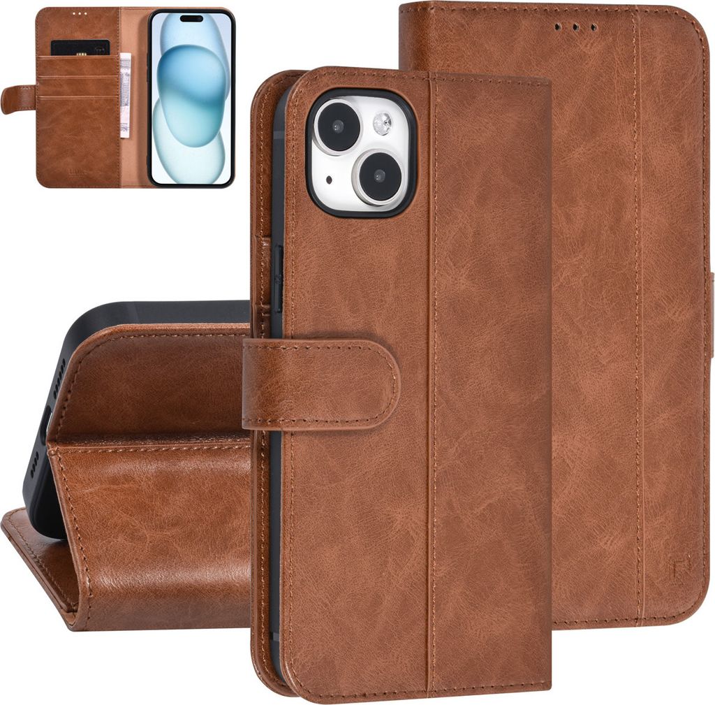 UNIQ Accessory iPhone 15 & 14 Plus Book type case - Kartenhalter für 3 Karten - Magnetischer Verschluss - Hellbraun