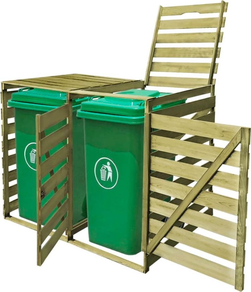 "im Diskont"Mülltonnenbox 1 PC Moderne HOMMIE - Mülltonnenschrank - für 2 Tonnen 240 L Imprägniertes Holz - Mülltonnenboxen DEMöbel65045