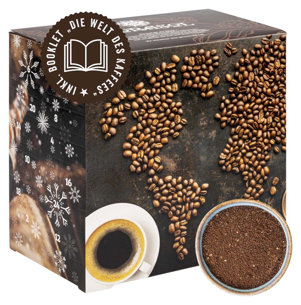 Corasol Premium Kaffee-Weltreise Adventskalender mit 24 Gourmet Röstkaffees aus 24 Ländern, inkl. Booklet, gemahlen für Filterkaffee (240 g)