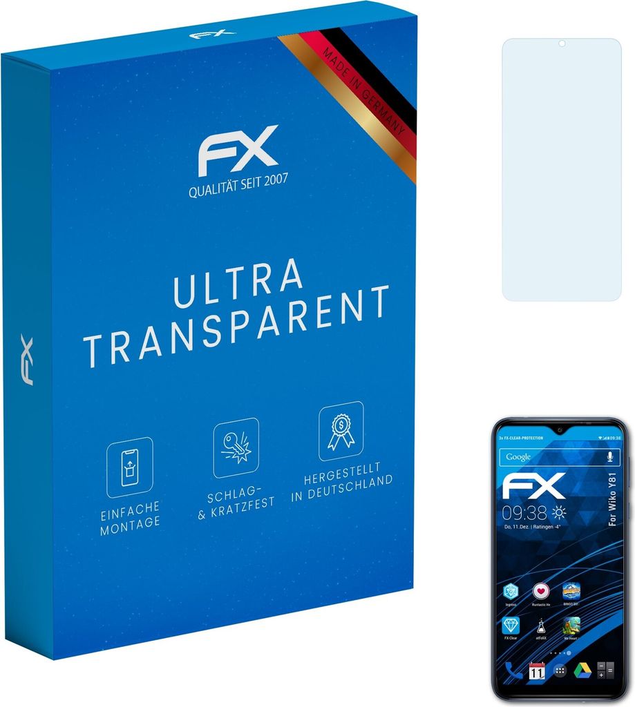 atFoliX FX-Clear 3x Schutzfolie kompatibel mit Wiko Y81 Displayschutzfolie