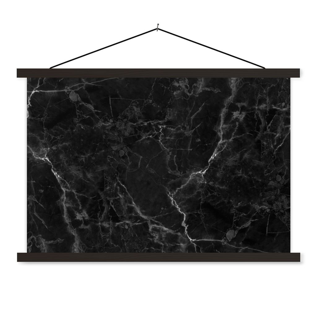 MuchoWow Textilposter Marmor - Schwarz - Weiß - Textur - Marmoroptik 120x80 cm mit schwarzem Rahmen - Wanddeko