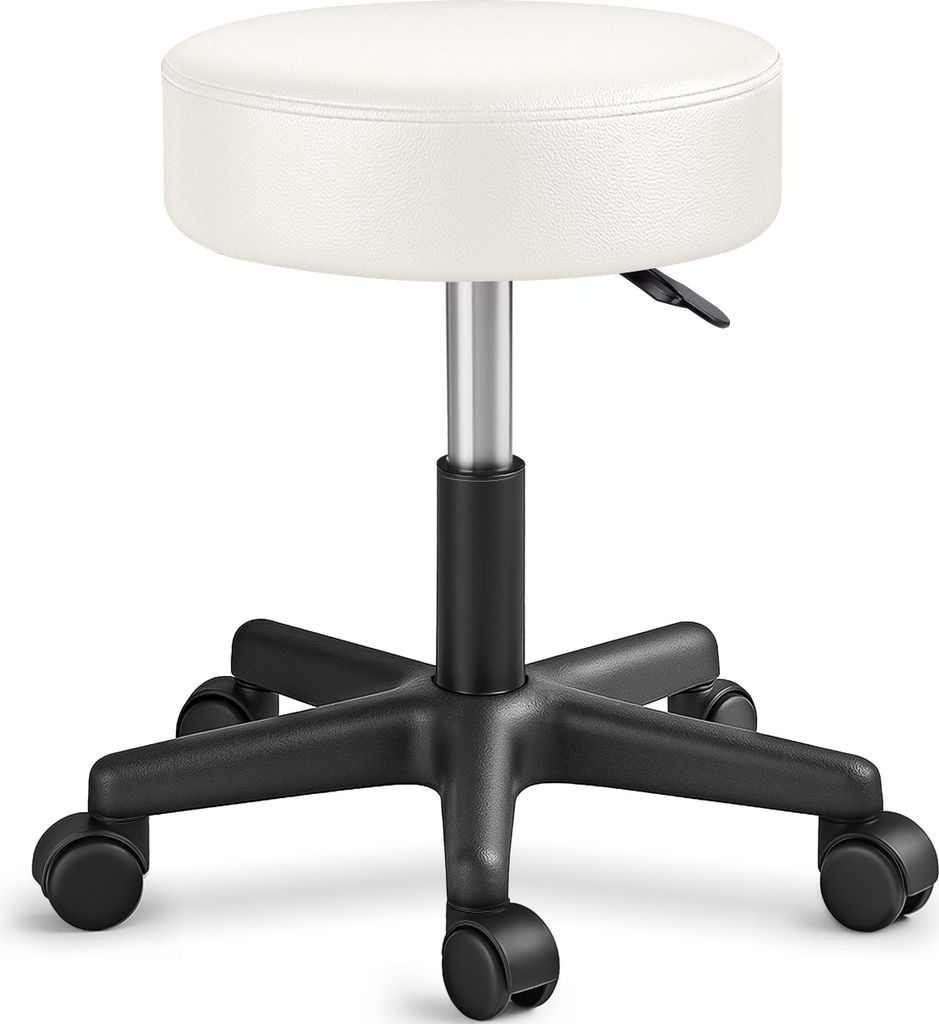 TRESKO Rollhocker höhenverstellbar Beige 150 kg | Hocker Drehhocker 10 cm Dicke Polsterung 47-60 cm | Arbeitshocker Bürohocker 360° drehbar mit ...