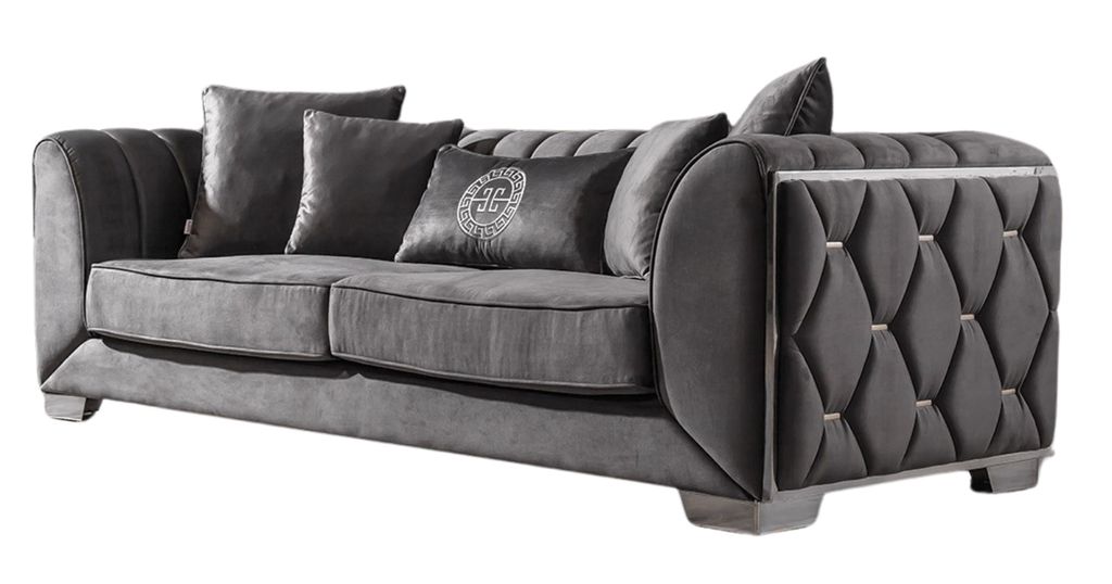 Villa Möbel Sofa Casablanca Grau 3-Sitzer Handmade, pflegeleichter Mikrofaser Samtstoff, inkl. Kissen