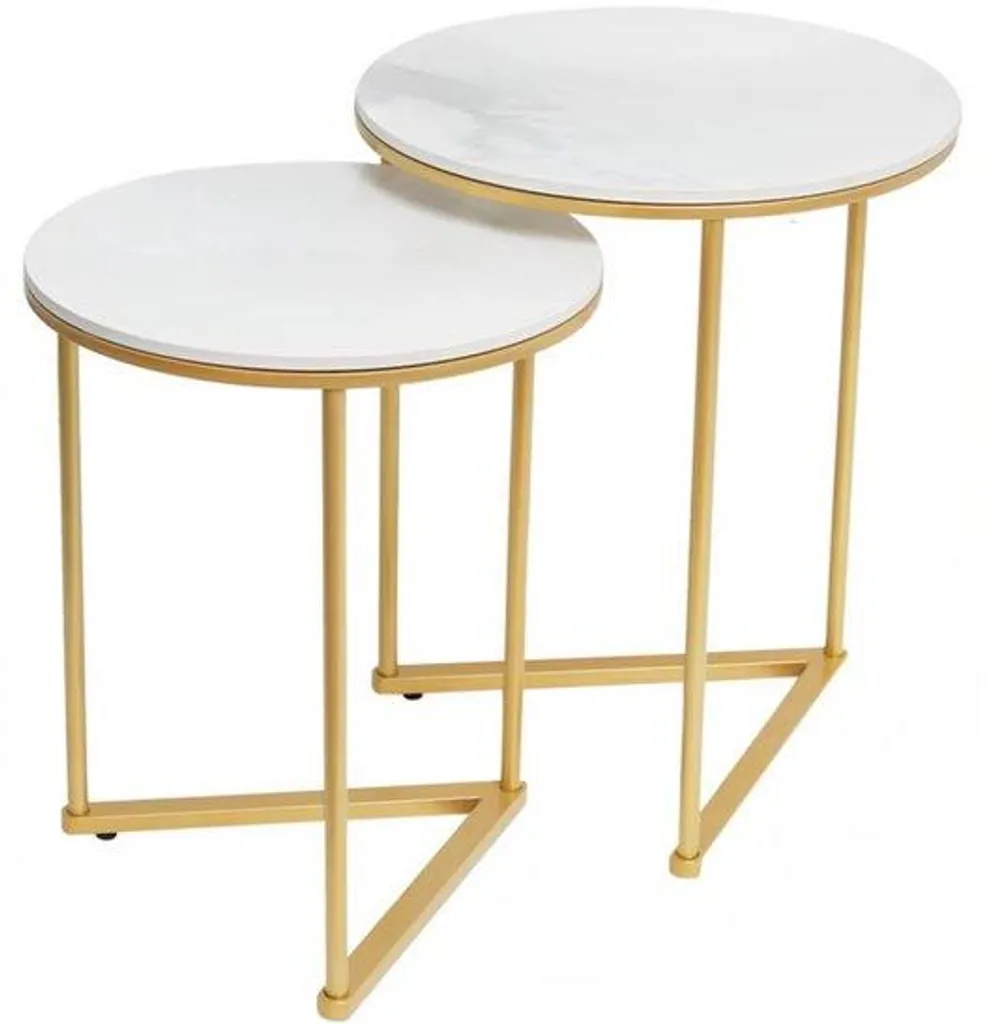 Petite table ronde en pierre grise et métal robuste - Diamètre 50cm Luxe
