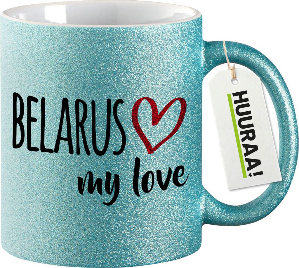 Huuraa Glitzertasse Belarus my love 330ml Blau Keramik Kaffeebecher Geschenkidee