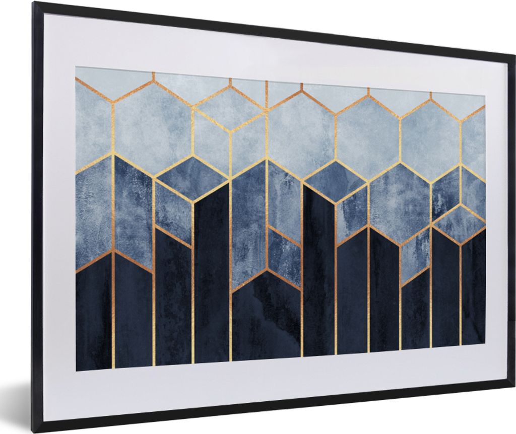 MuchoWow Gerahmtes Poster Sechseck - Gold - Schablonen 60x40 cm - Poster mit Schwarzem Bilderrahmen Wandposter Rahmen Foto Bilder - Schlafzimmer ...