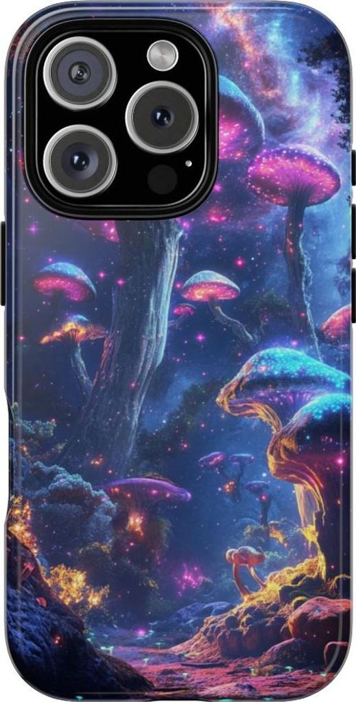 Leuchtende Biolumineszenz-Pilze in kosmischer Nacht – Hülle Kompatibel mit iPhone 16 Pro