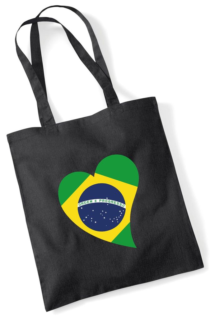 Huuraa Jutebeutel Brasilien Flagge Herz 10 Liter Black Baumwolle Tasche Geschenkidee