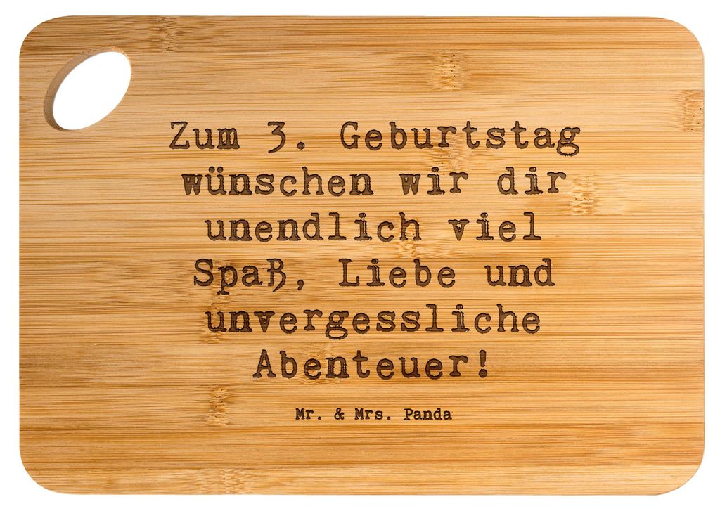 Mr. & Mrs. Panda Frühstücksbrettchen Spruch 3. Geburtstag - Transparent - Geschenk, Happy Birthday, Holzbrett, Hackbrett, handgefertigt, Schneide...