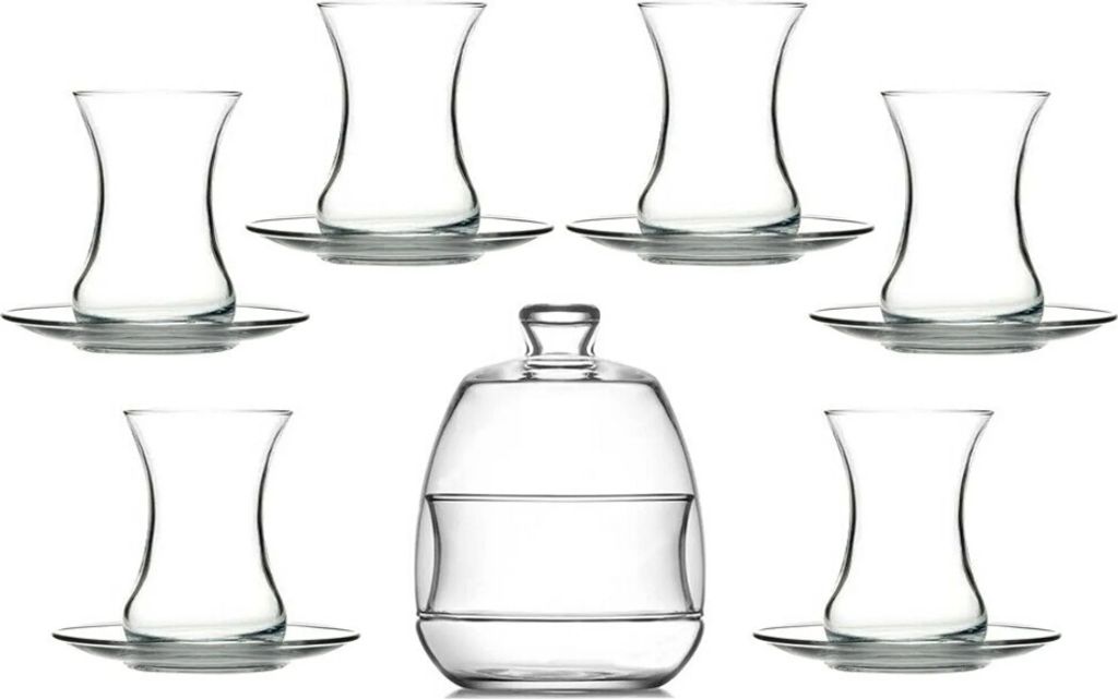 LAV Basak Teegläser Set 13 tlg inkl. Zuckerdose Teeglas Cay Bardagi ve Sekerlik