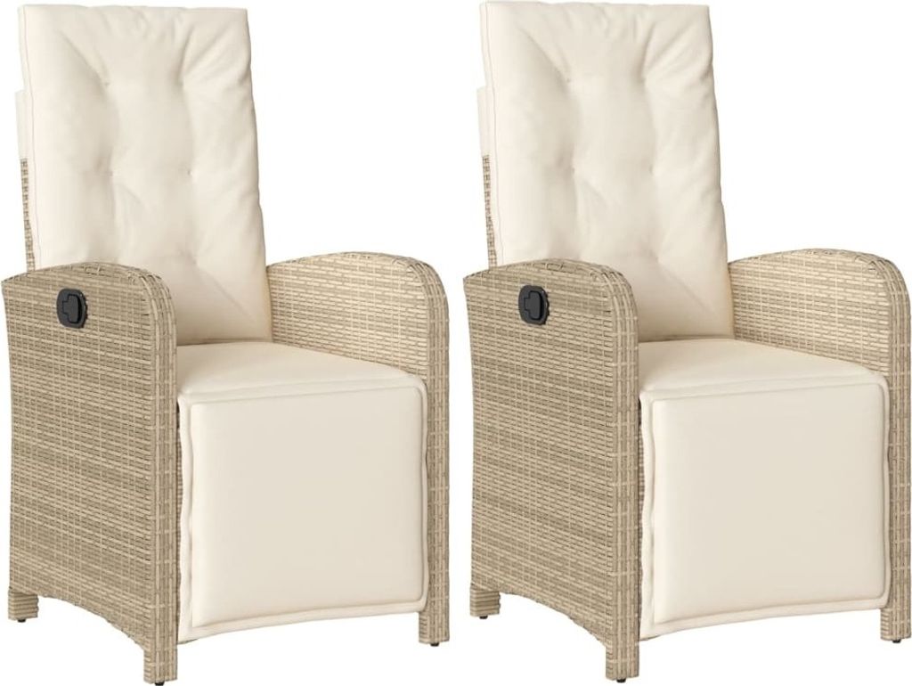 vidaXL Gartensessel mit Fußteil 2 Stk. Verstellbar Beige Poly Rattan
