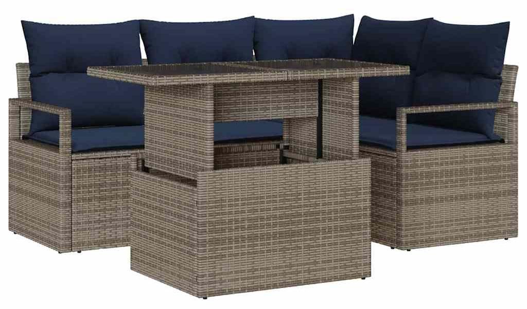 "im Sonderangebot" Garten-Sofa-Set 5 pcs moderner Stil - Relaxliege - Garten-Lounge-Set - Grau und Marineblau Poly-Rattan - Gartensofas design 2026...
