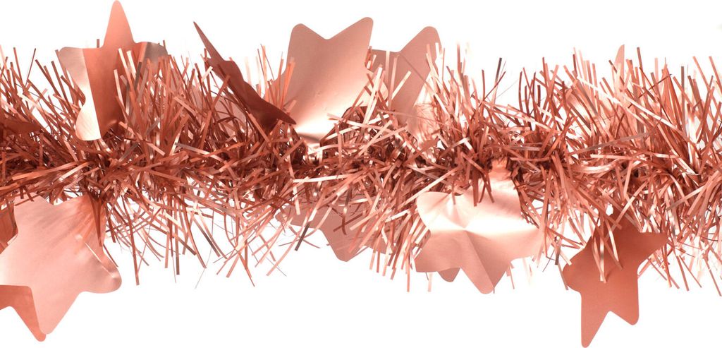 Weihnachtsgirlande Lametta mit großen Sternen 9cm x 2m rosegold matt