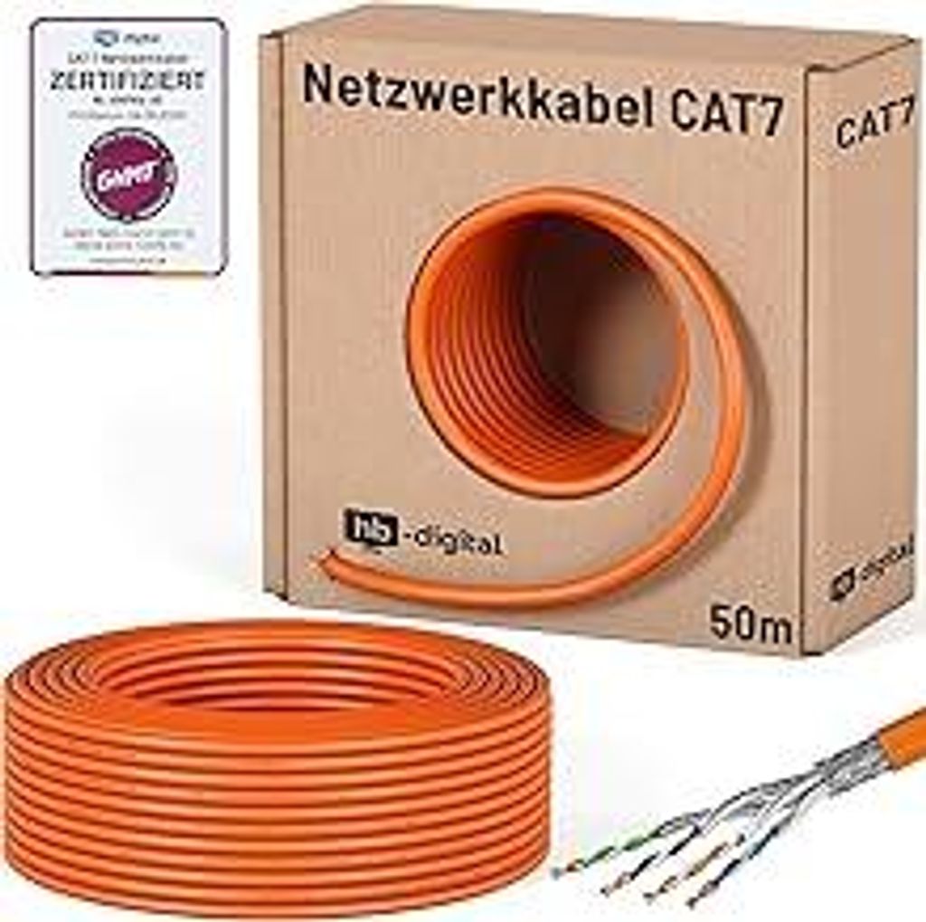 HB-DIGITAL 50m CAT 7 Netzwerkkabel LAN Kabel Verlegekabel Ethernet Installationskabel 10 Gbit/s AWG23 S/FTP - GHMT - reines Kupfer LSZH BauPVO Kla...