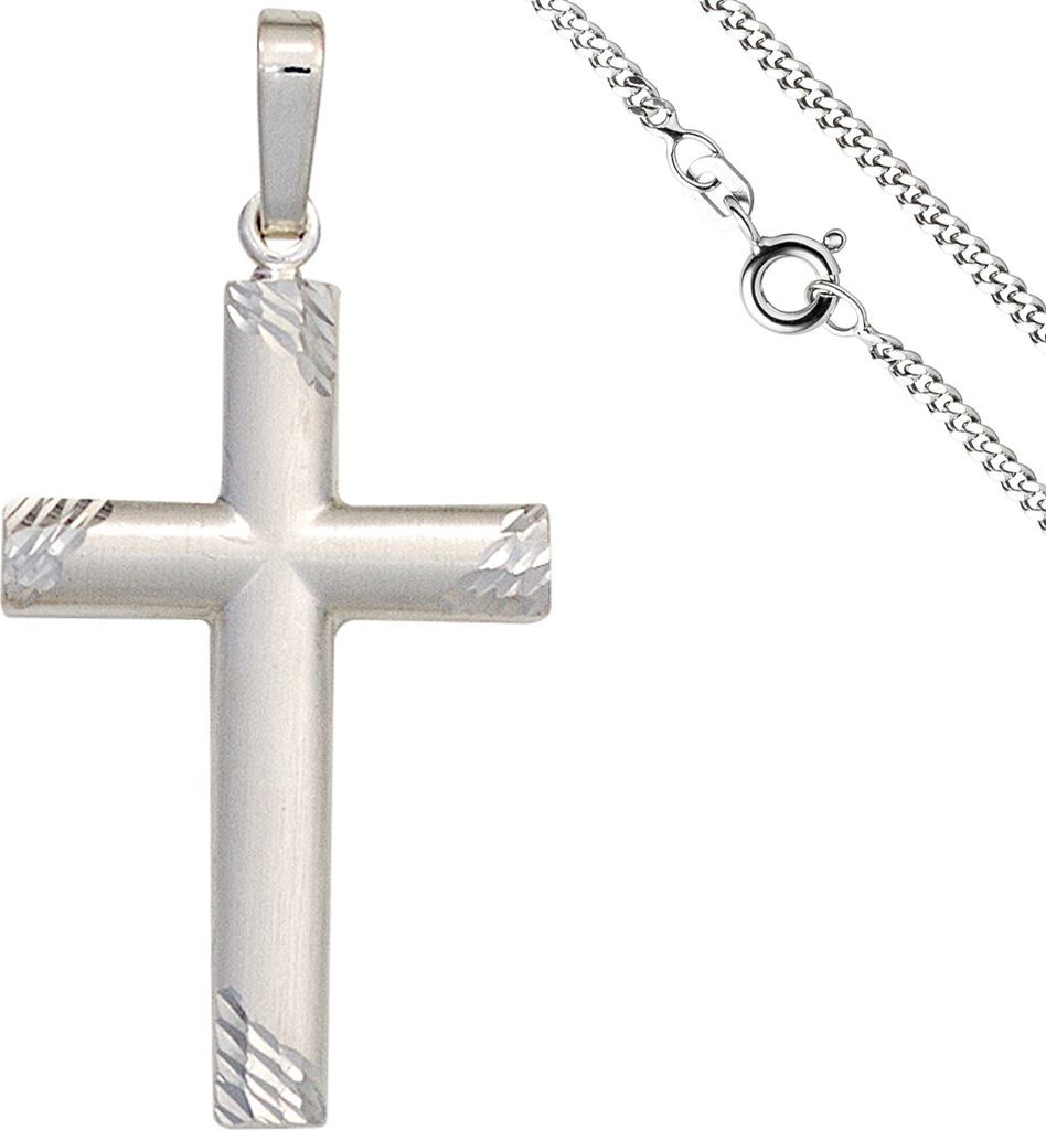 JOBO Anhänger Kreuz 925 Silber matt Kreuzanhänger Silberkreuz mit Kette 60 cm