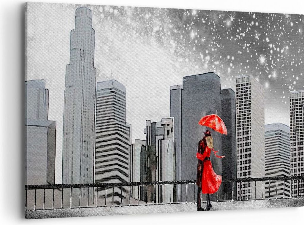 Bild auf Leinwand - Leinwandbild - Stadt Haus Straße - 120x80cm - Wand Bild - Wanddeko - Wandbilder - Leinwanddruck - Bilder - Kunstdruck - Wandde...