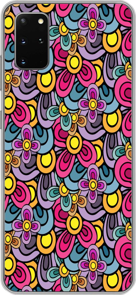 MuchoWow Handyhülle Schutzhülle Hülle für Telefoonhoesje Samsung Galaxy S20 Plus Diagramm - Hippie - Blumen - Lila Silikon Softcase Handy Hü...