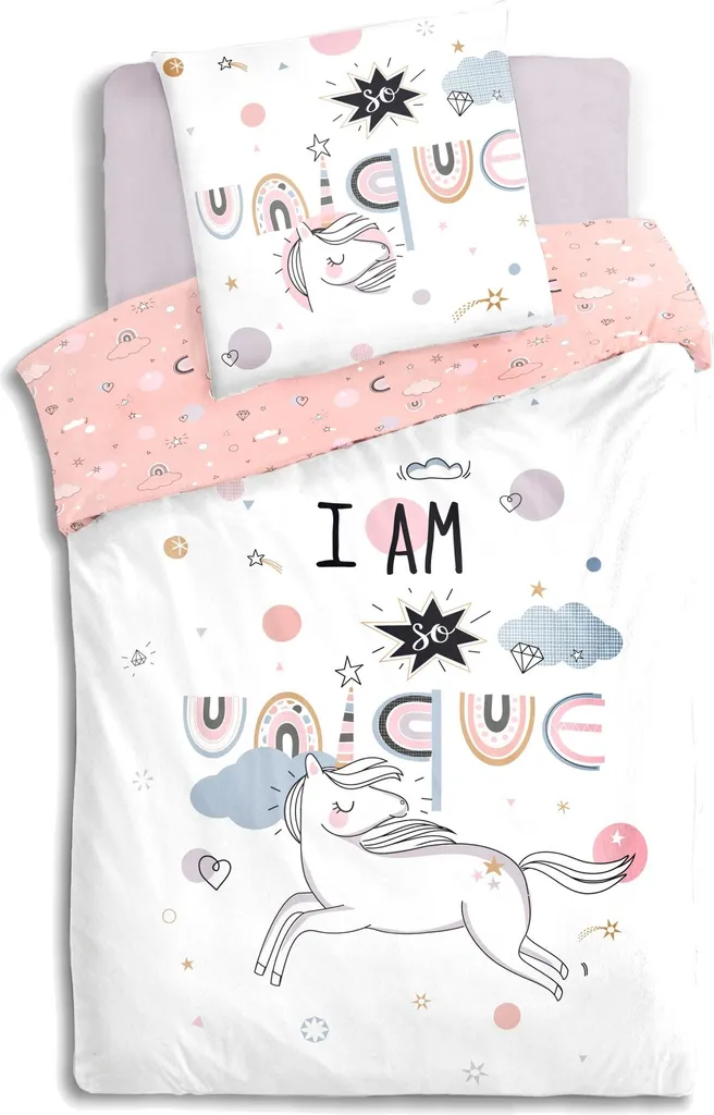 Parure de lit Licorne 140x200 cm, Linge de lit double face en coton doux