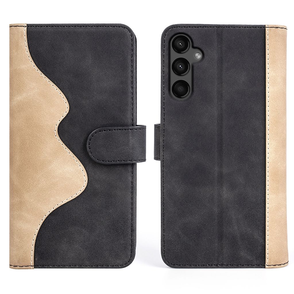 Für Samsung Galaxy A15 Design Handy Tasche Schwarz Etuis Kunst-Leder Hülle Cover