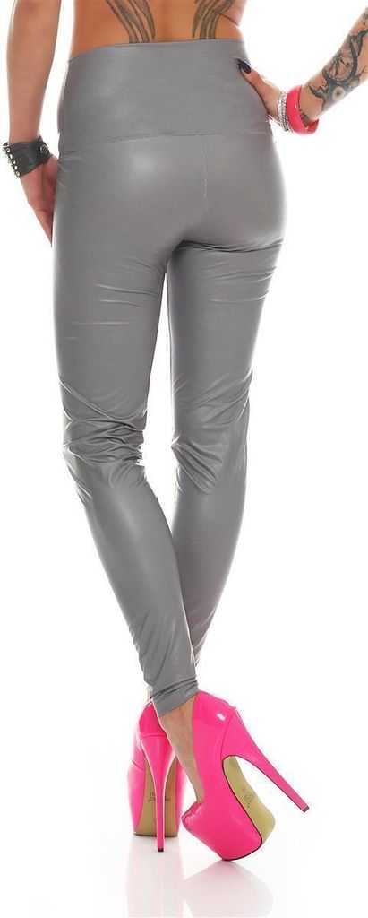 Damen Leggings Hohe Taille Wet-Look Glanz; Grau 3XL/46