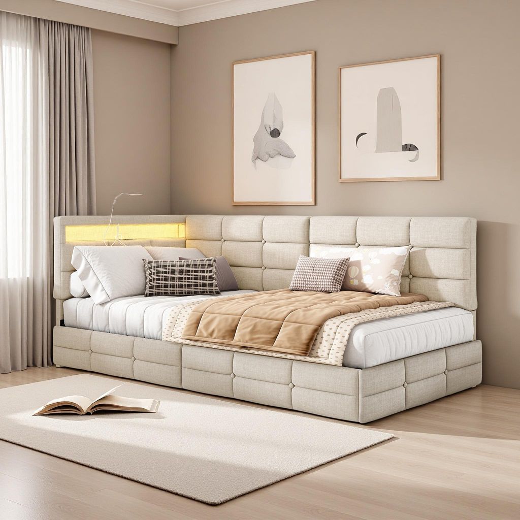 INONEFT čalúnená posteľ s rozkladacou sedačkou, 90x200 cm, Obrázok produktu 