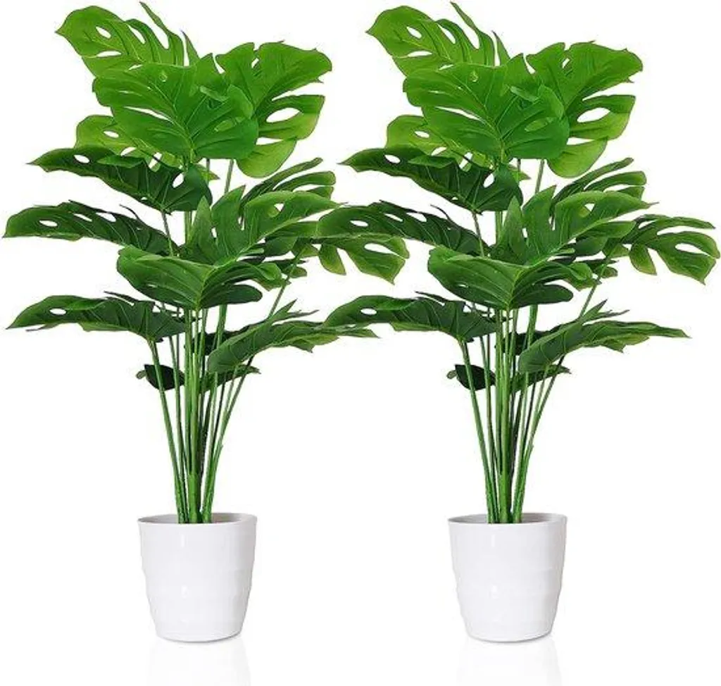Lot de 2 Monstera Artificiels 70 cm avec Pots Blancs pour Déco Intérieure