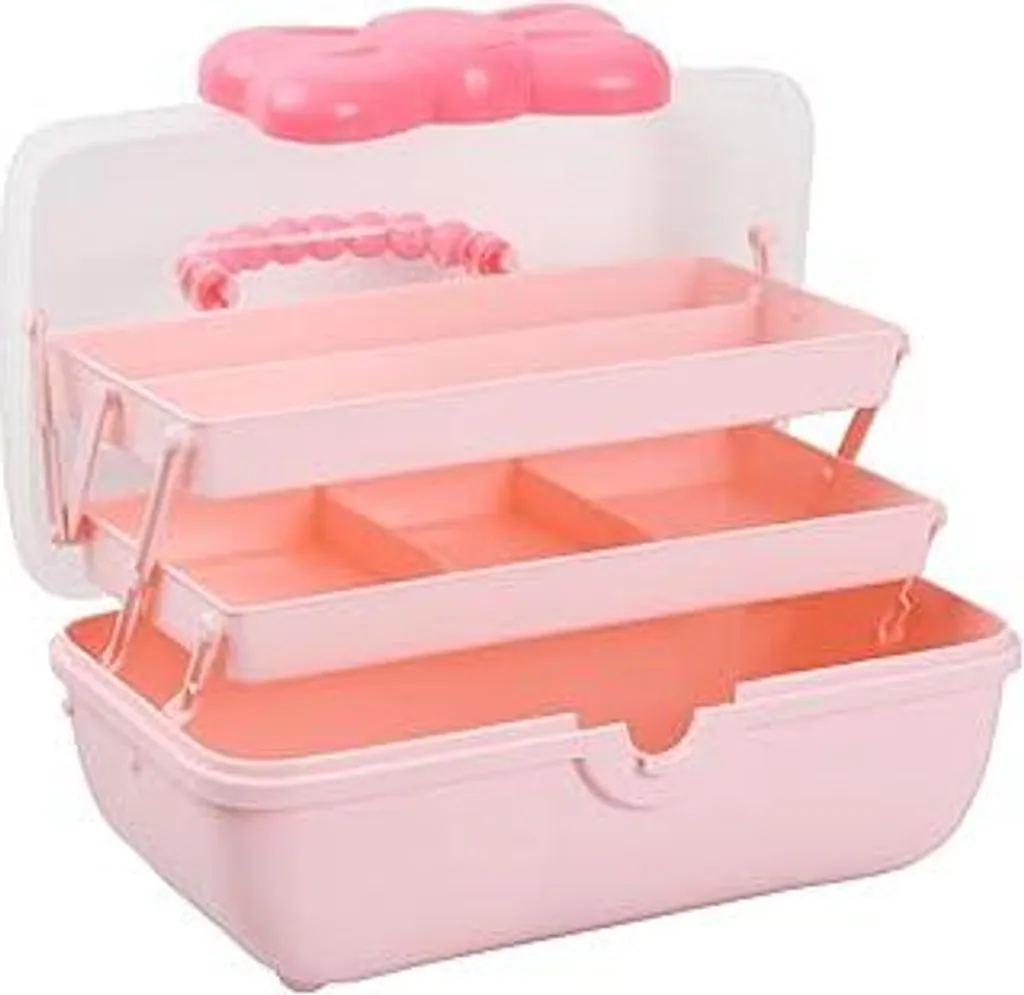 Scatola Gioielli Bambina Nivofu - Organizer 3 Piani con Manico Rosa