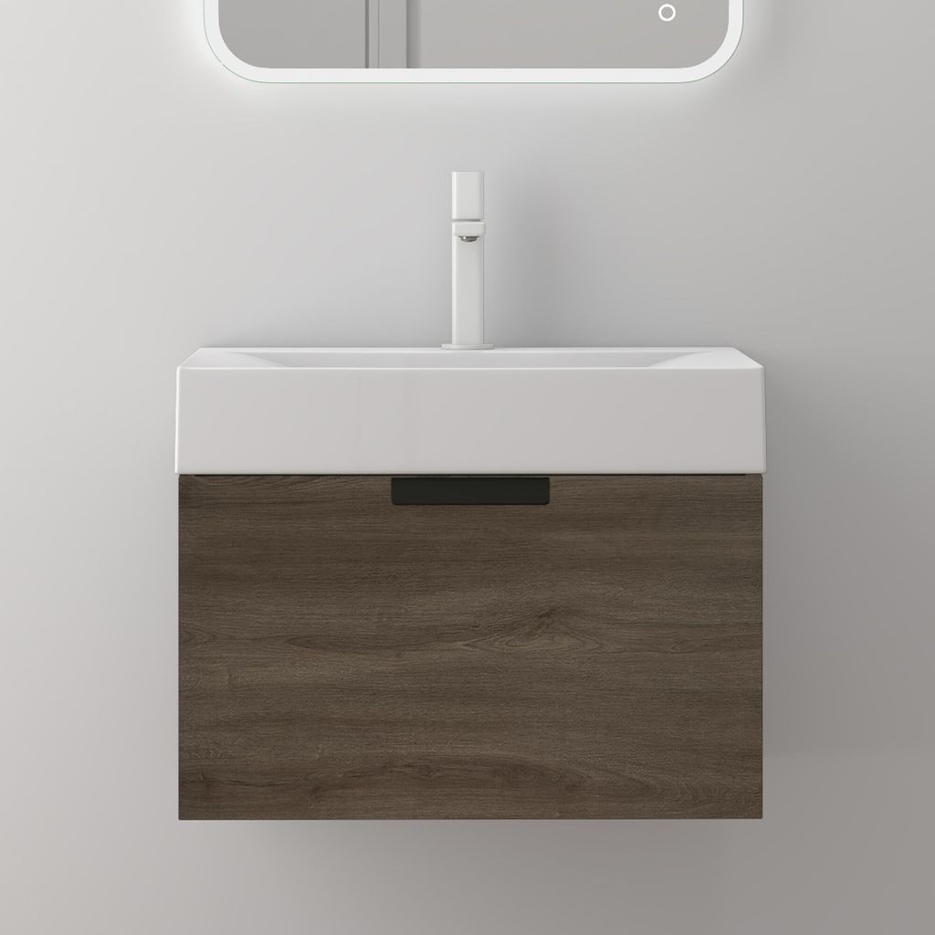 doporro Badmöbel Set Waschtisch mit Unterschrank Waschbeckenunterschrank in Eiche BTH:60x45x48 cm mit Soft-Close-Funktion Lonato