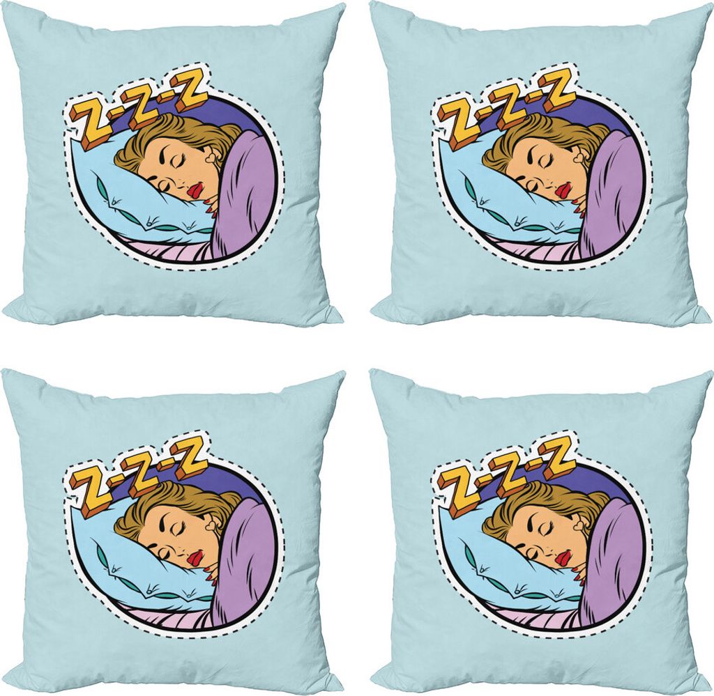 ABAKUHAUS Pop-Art Kissenbezug Set (4 Stück), Comic Sleeping Girl, Moderner Doppelseitiger Digitaldruck, 60 cm x 60 cm, Mehrfarbig
