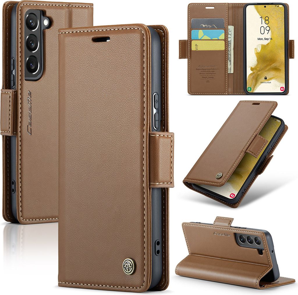Galaxy S22 5G Hülle, Leder Brieftasche Kartenfach Schutzhülle mit Standfunktion für Samsung Galaxy S22 5G Braun