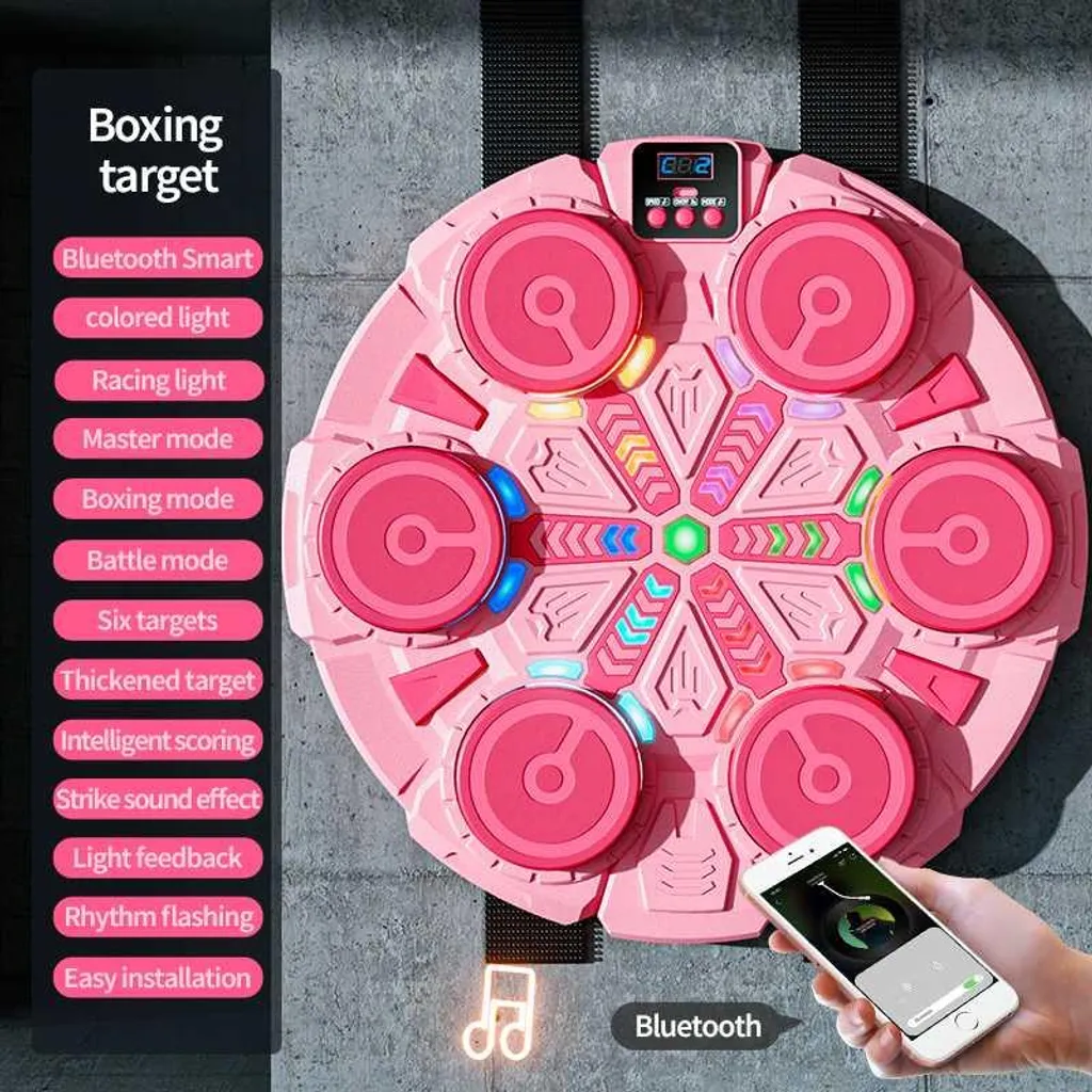Machine de Boxe Murale Anti-Stress avec Écran LED et Musique Bluetooth Rose
